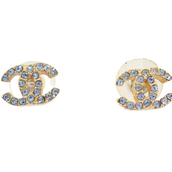 Chanel CC Blue Rhinestone Earrings Gold Stud 2725 - Picture 1 of 5